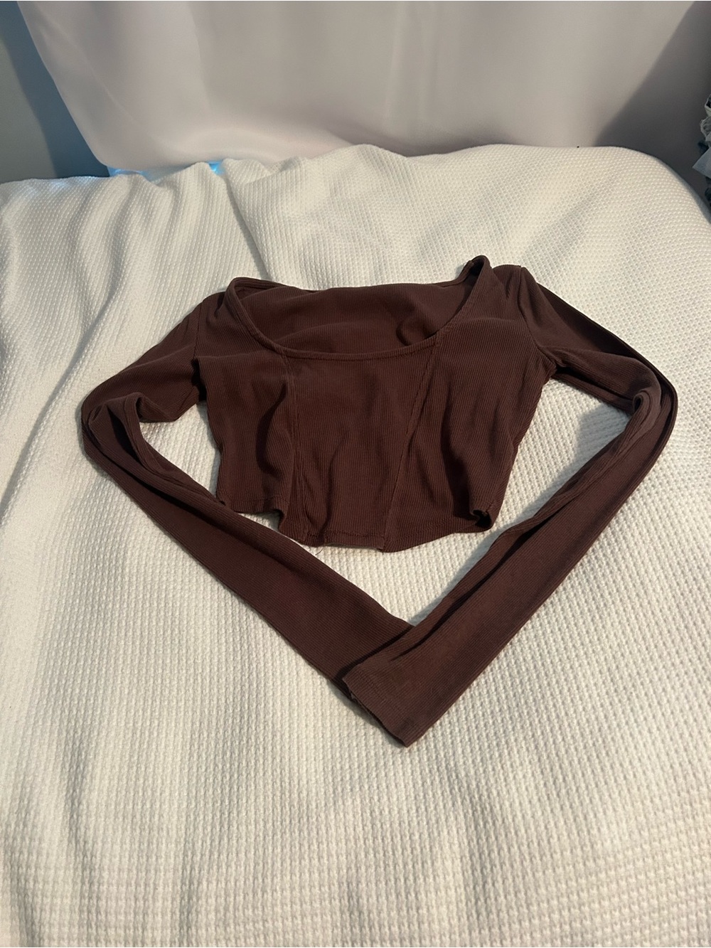 Garage Brown Ribbed Long-Sleeve Cropped Top